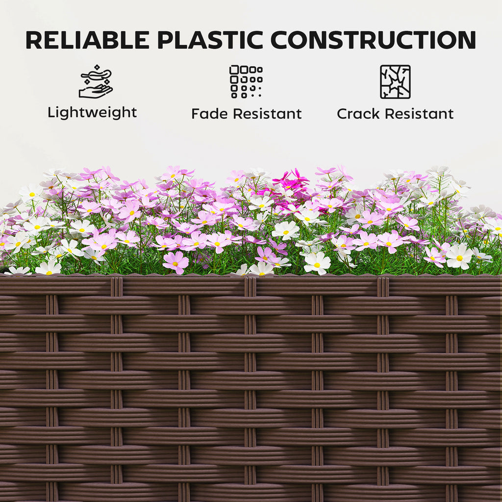 Planter Box with Trellis, Self Watering Raised Garden Bed with Lockable Wheels and Drainage Holes, Brown