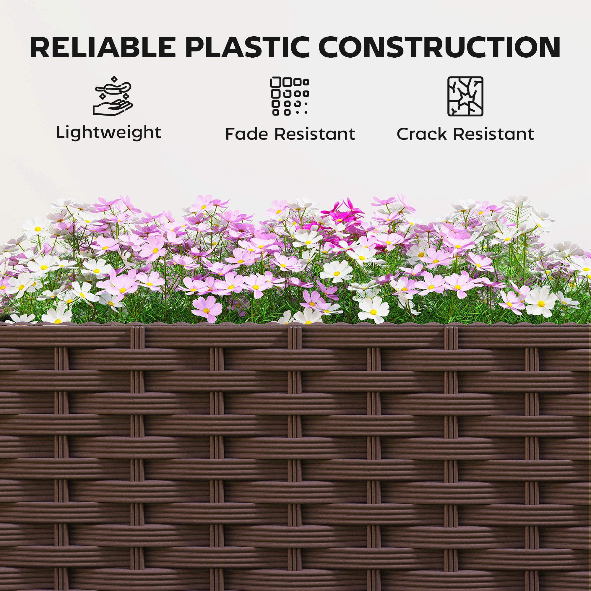 Planter Box with Trellis, Self Watering Raised Garden Bed with Lockable Wheels and Drainage Holes, Brown