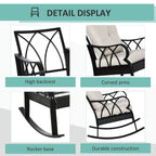 Outdoor Wicker Rocking Chair with Padded Cushions, Aluminum Furniture Rattan Porch Rocker Chair w/ Armrest for Garden, Patio, and Backyard, Khaki