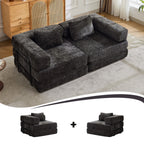 Convertible Sofa Bed Floor Sofa with Fixed-Shape Frame, Chenille Fabric Loveseat Modular Sectional for Apartments, Compressed Sofa 79" L x 39.5" W x 25" H, Black