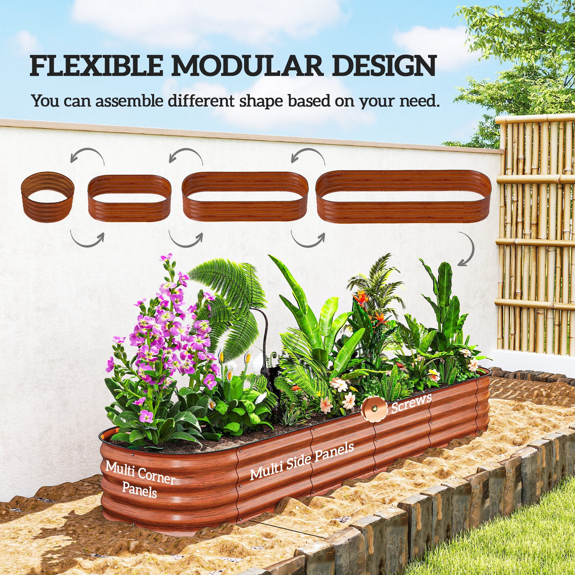 7.9' x 2' x 1' Galvanized Raised Garden Bed Kit, Metal Planter Box with Safety Edging, Brown