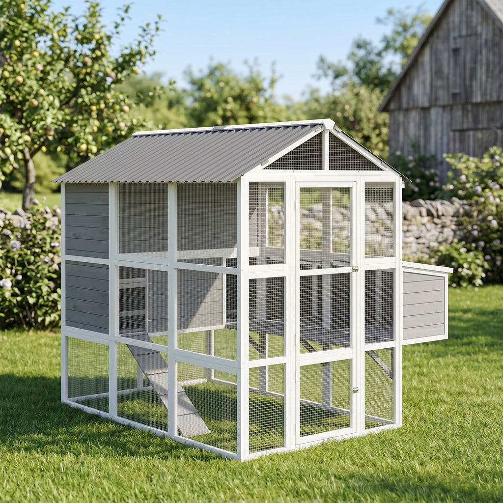 77" Large Chicken Coop for 6-8 Chickens, Outdoor Wooden Hen House Poultry Cage with Run, Nesting Boxes, Waterproof Roof
