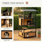 Wooden Outdoor Cat House, Feral Cat Shelter Kitten Condo with Asphalt Roof, Escape Doors, Condo, Jumping Platform, Yellow