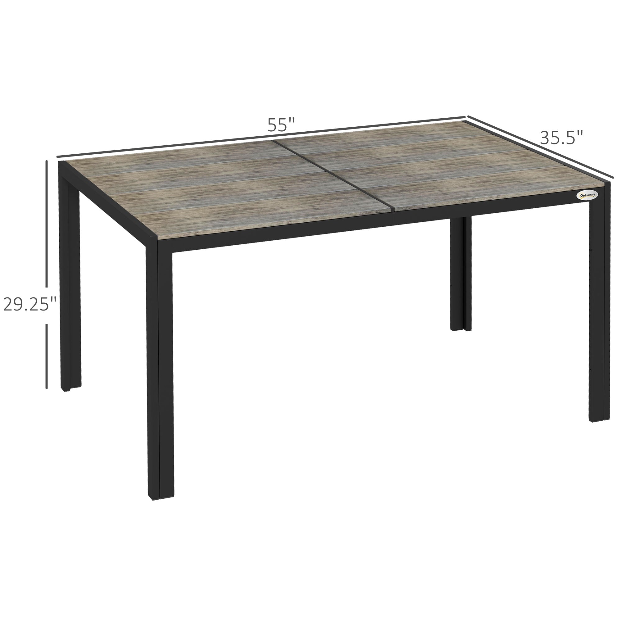 Patio Table for 6 with Aluminum Frame, Faux Wood Tabletop, Rectangular Outdoor Table for Backyard, Lawn, Balcony, Gray