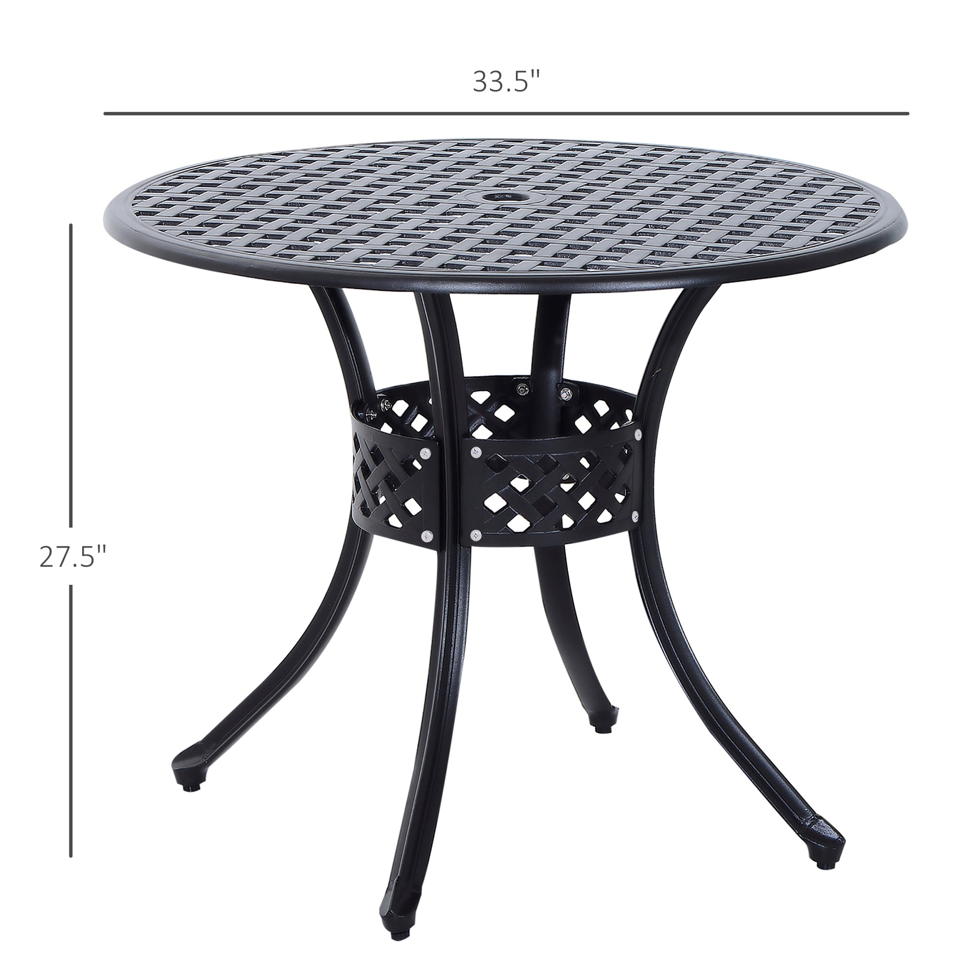 33" Patio Dining Table Round Cast Aluminium Outdoor Bistro Table with Umbrella Hole - Black