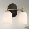 Vortex Two Lights Vanity Wall Sconce with White Frosted Glass, Traditional Style for Over Bathroom Mirror, 10.5" L x 5.5" W x 10" H, Gold+White