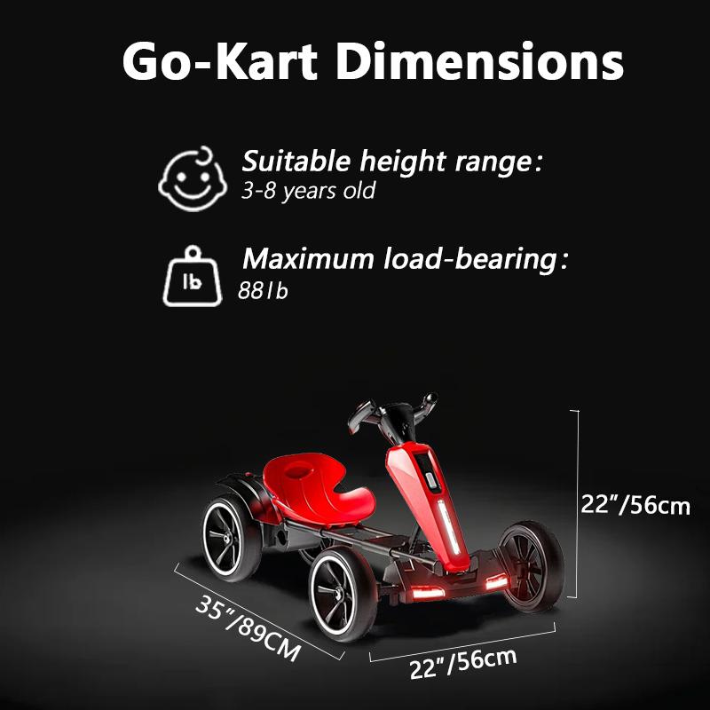 12V Electric Pedal Go-Kart for Kids with Adjustable High-Back Seat, Ride-On Truck with Music/Flashing Lights, 38'' L x 22.5'' W x 19.5'' H, Red