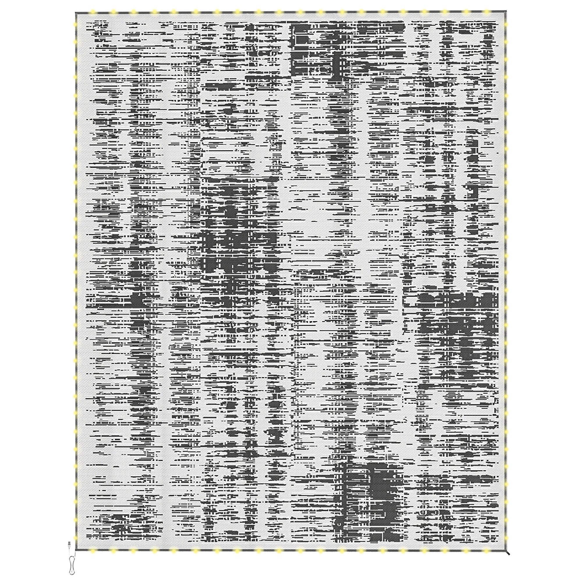 Reversible Outdoor Rug Carpet with LED Lights, Carry Bag & Ground Stakes for Backyard, Deck, Picnic, Beach, 10' x 8'