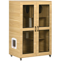 Luxury Cat House with Wheels, Kitty Cage Catio Villa for Indoor Cats with Scratching Posts, Condo, Flap Door, Cushion, Oak, 31.5" x 20" x 48.5"