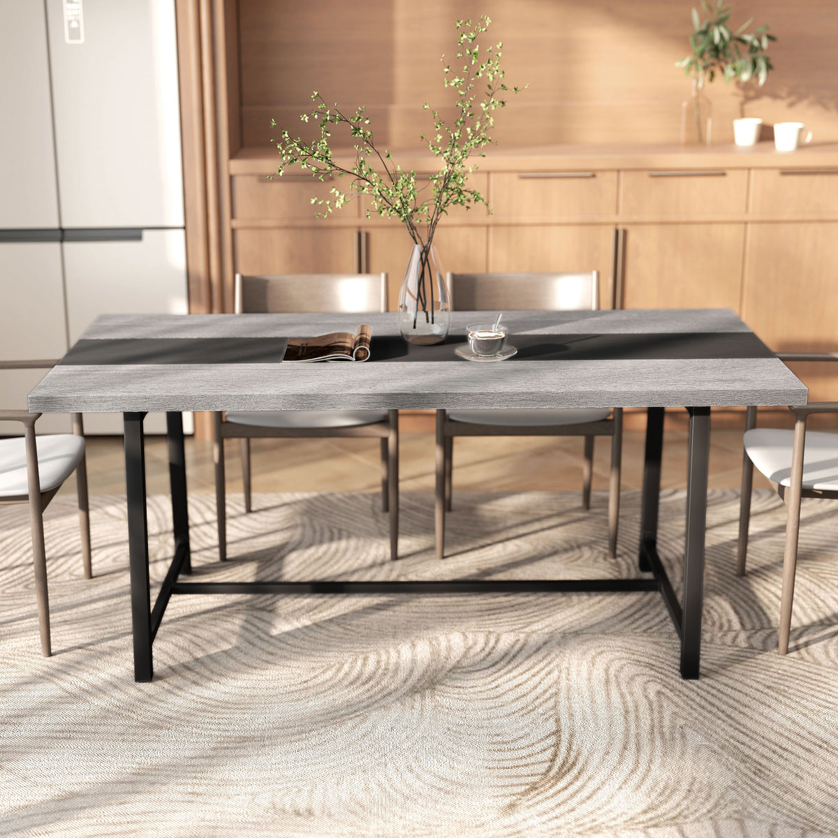 Industrial Kitchen Table for 8 People, 70.9" Long Dining Table with Large Tabletop and Steel Legs for Dining Room, Gray