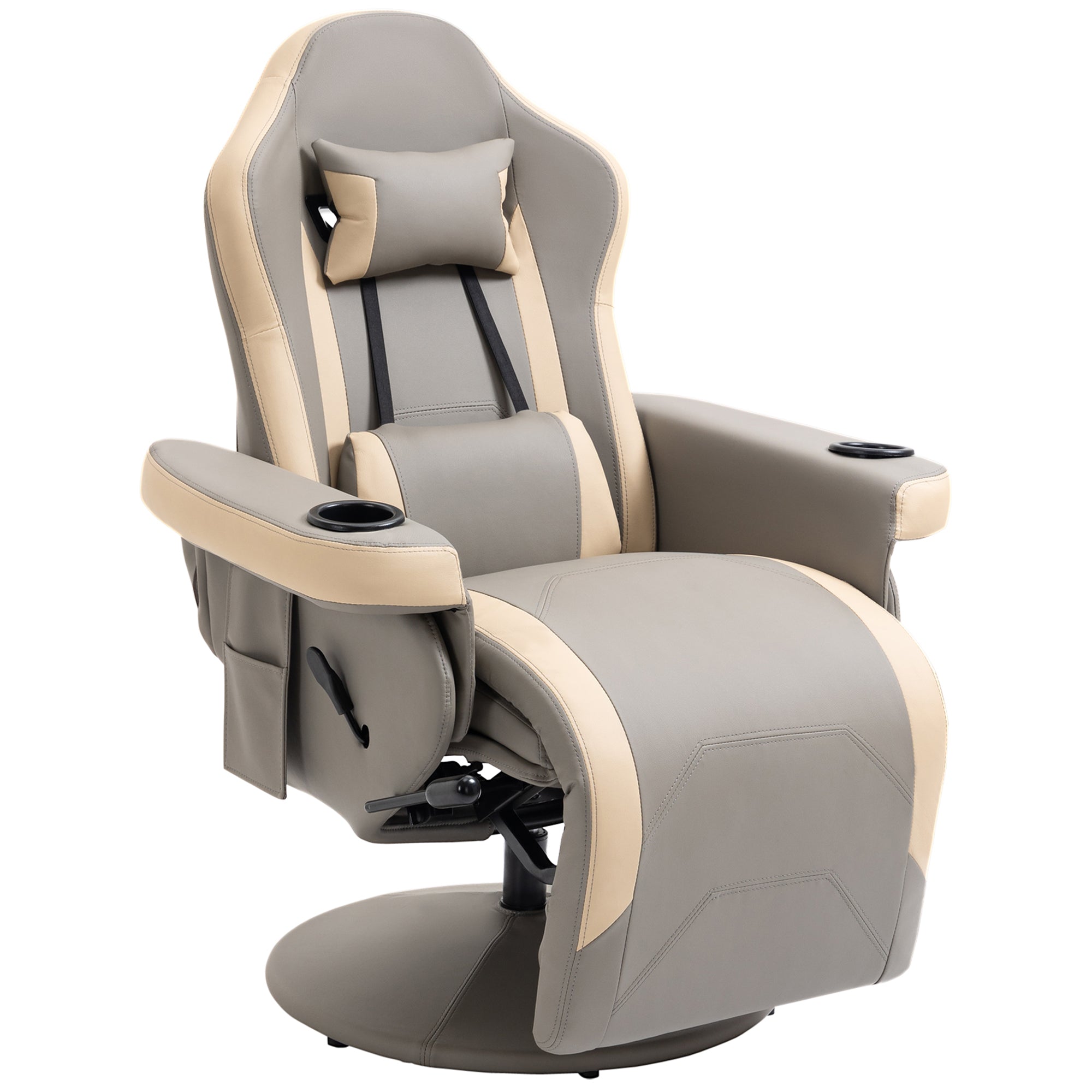 Manual Recliner Armchair PU Leather Lounge Chair w/ Adjustable Leg Rest, 135° Reclining Function, 360° Swivel, Cup Holder and, Storage Pocket