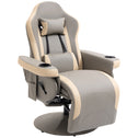 Manual Recliner Armchair PU Leather Lounge Chair w/ Adjustable Leg Rest, 135° Reclining Function, 360° Swivel, Cup Holder and, Storage Pocket