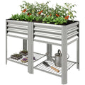 Raised Garden Bed Galvanized Steel, Elevated Planter Box with Storage Shelf, Bed Liner, 31.5" High, Silver