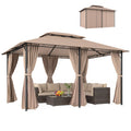 10' x 13' Patio Gazebo, Outdoor Gazebo Canopy Shelter with Curtains, Vented Roof, Steel Frame for Garden, Lawn, Backyard and Deck, Khaki