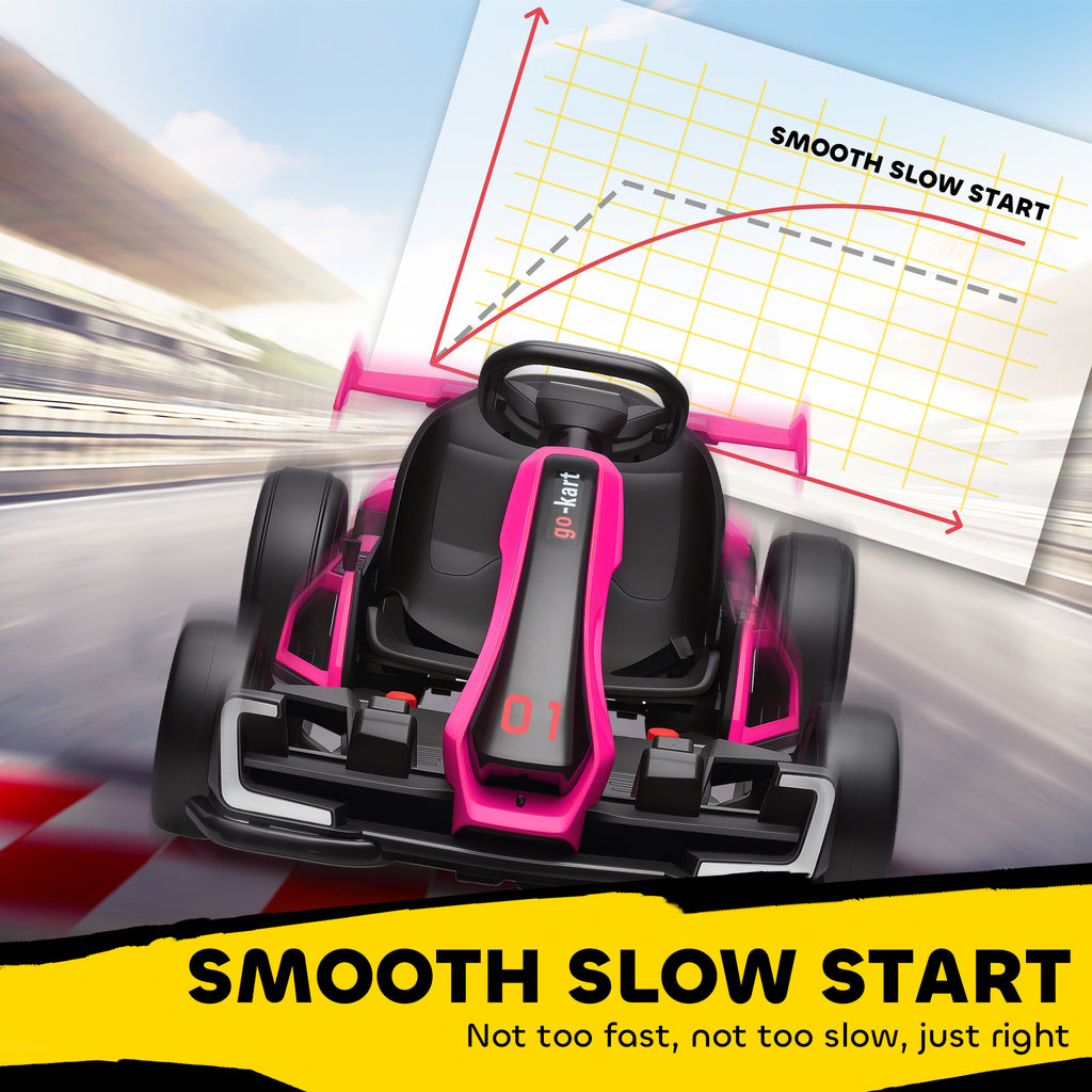 24V 7.5 MPH Electric Go Kart with Adjustable Seat, Slow Start, Pink