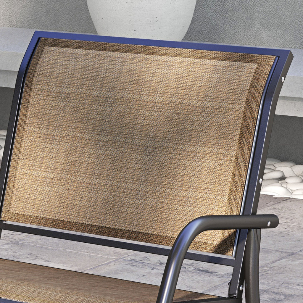 Outdoor Glider Chair, Steel Swing Chai with Curved Armrests for Porch, Garden, Poolside, Balcony, Brown