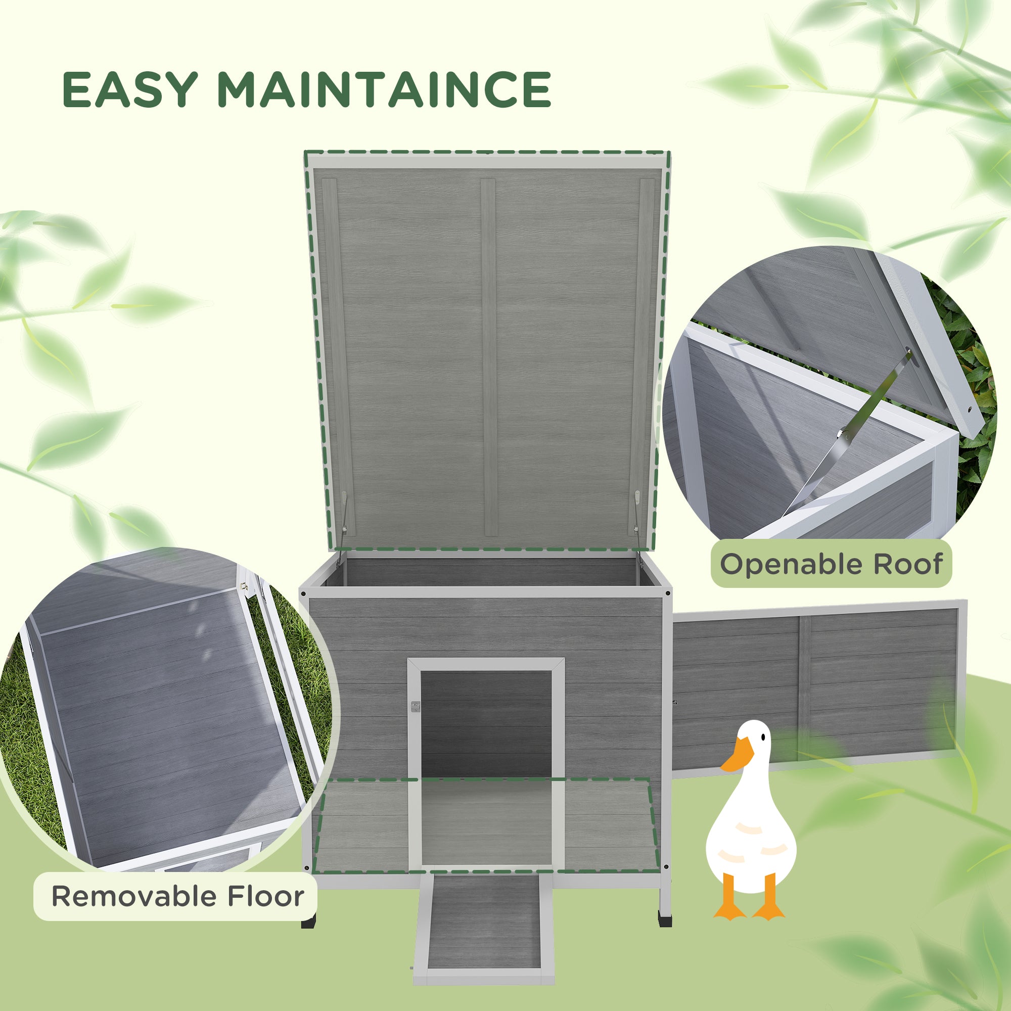 Wooden Duck Coop with Openable Roof, Removable Floor, Double Doors, Ramp, for 3-6 Ducks, Chickens, 30" x 38" x 30"