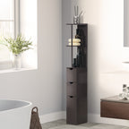 54" Tall Bathroom Storage Cabinet, Freestanding Linen Tower with 2-Tier Shelf and Drawers, Narrow Side Floor Organizer, Brown