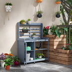 Wooden Potting Bench with Storage, Sink, Water Tap for Backyard, Patio, Balcony, Gray