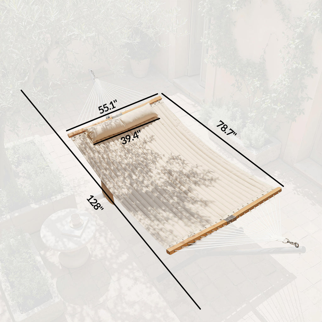 Outdoor Hammock 2-Person, with Pillow & Pad, 440 lbs Capacity, Cream White