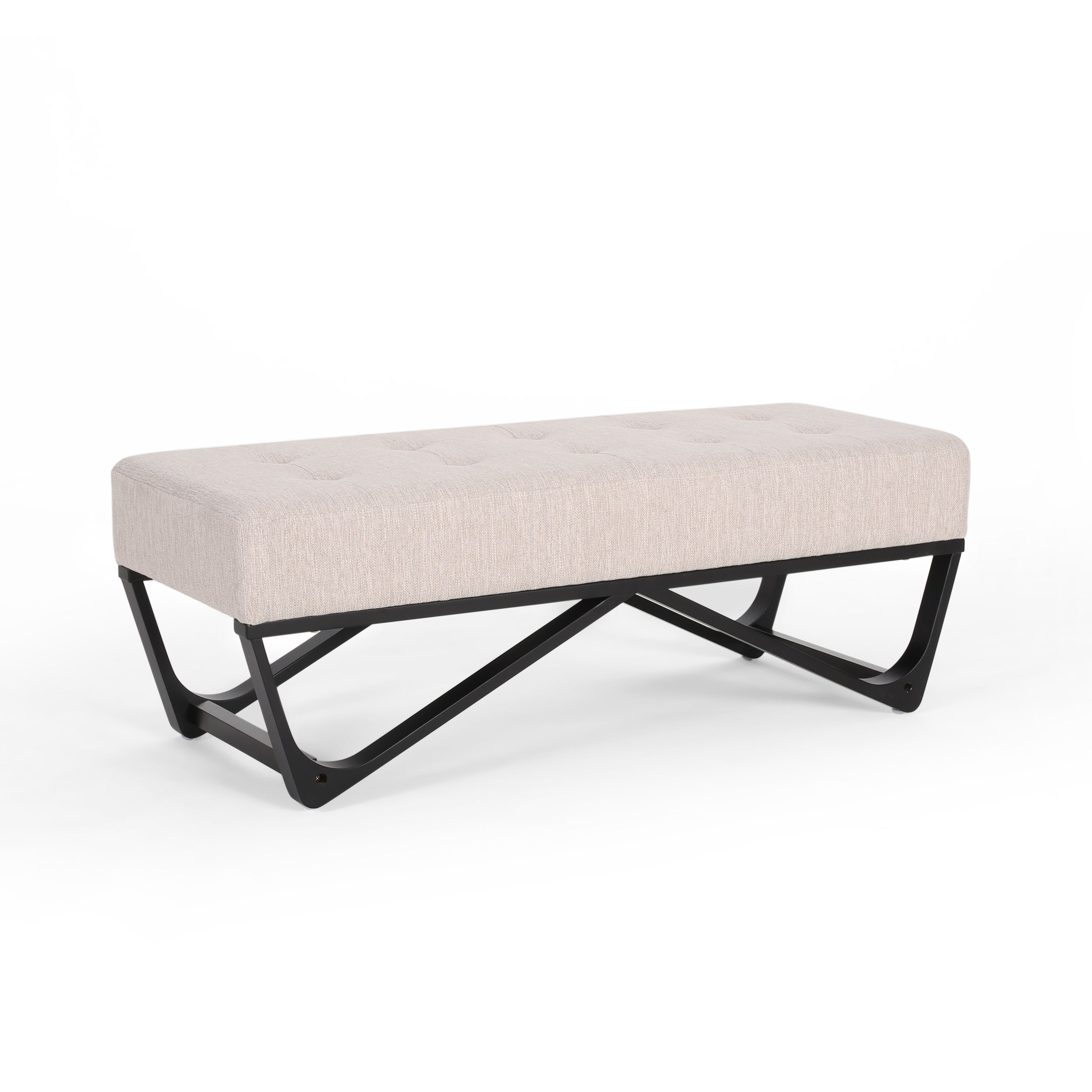 Ottoman with Cushioned Top, Sturdy Frame, and Space-Saving Design, 47.25" L x 17.5" W x 16.5" H, Beige