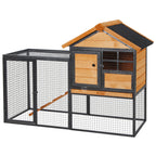Outdoor Rabbit Cage Elevated Pet House w/ Slide-Out Tray, Natural Wood & Black