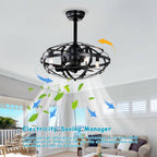 Industrial Bladeless Ceiling Fan with Lights, 18" Caged Design, Reversible Motor, Remote Control, Downrod Mount, E12 Standard Base, Matte Black