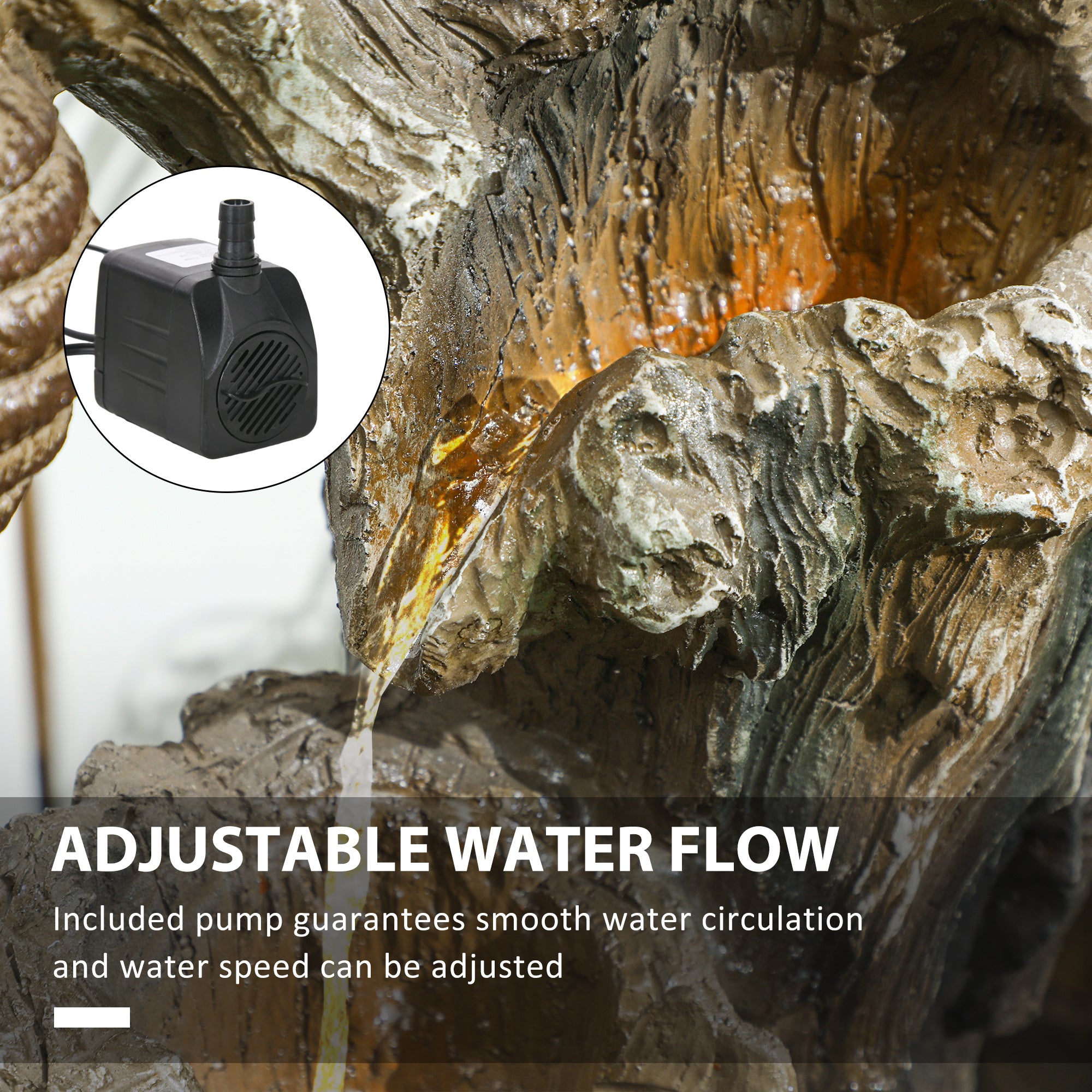 22.4" Outdoor Fountain, 3-Tier Resin Resin Bears and Honey Beehive Outdoor Waterfall Fountain with LED Lights, Pump