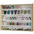 5-Tier Display Cabinet, Wall-Mounted Display Case with 2 Glass Doors and Adjustable Shelves, Oak and White