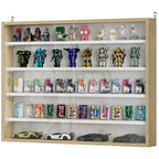 5-Tier Display Cabinet, Wall-Mounted Display Case with 2 Glass Doors and Adjustable Shelves, Oak and White