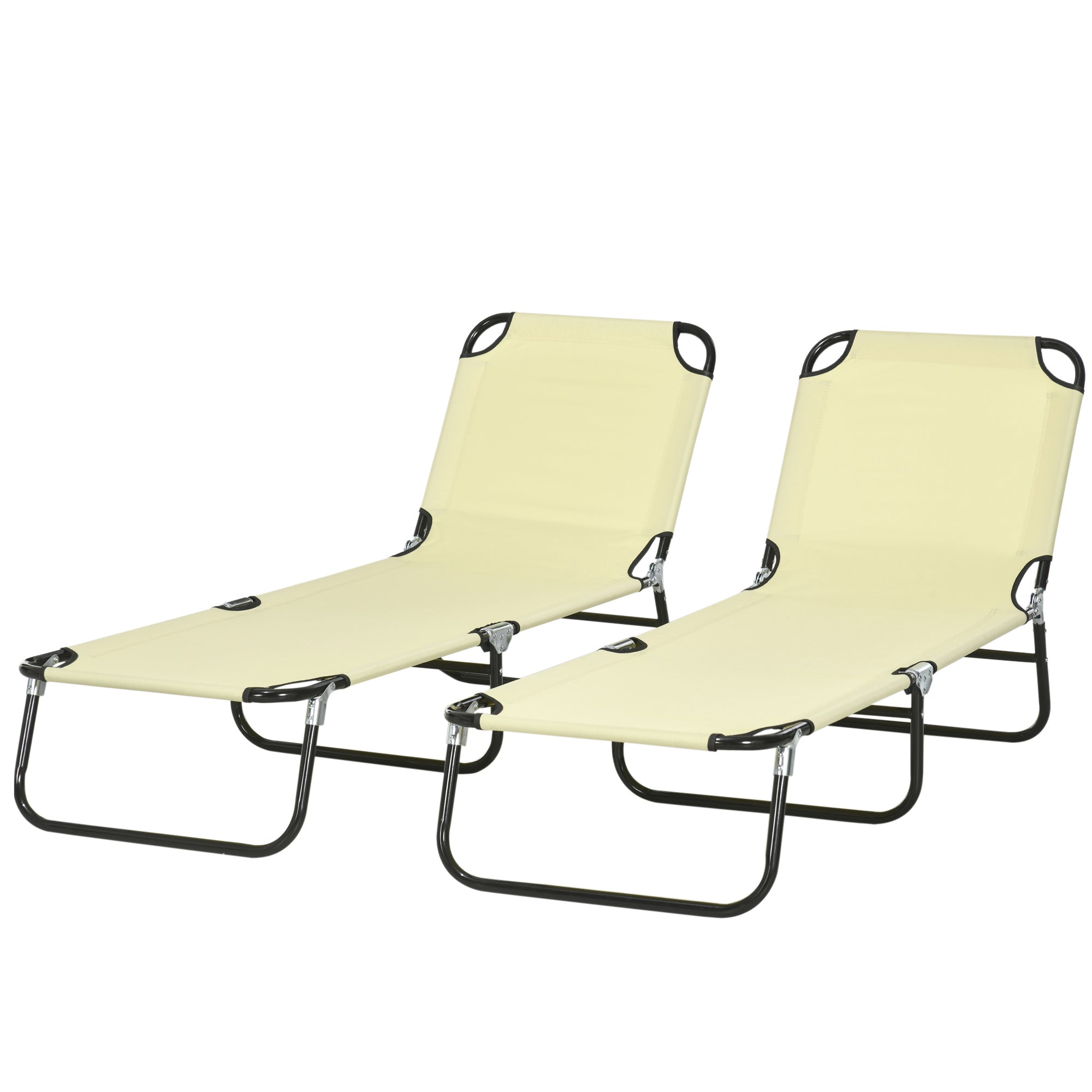 2 Piece Folding Chaise Lounge Pool Chairs, Outdoor Sun Tanning Chairs, Steel Frame for Beach, Yard, Patio, Beige
