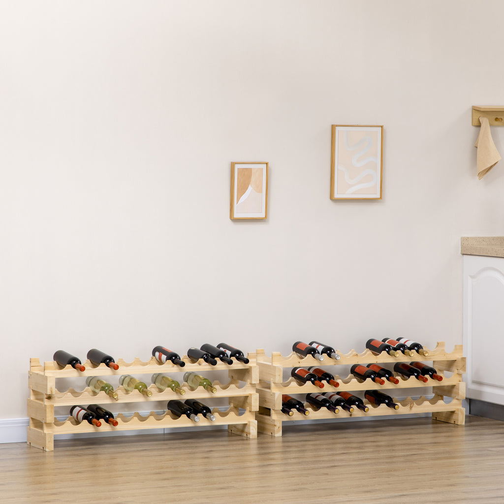 Stackable Wine Rack, Modular Storage Shelves, 72-Bottle Holder, Freestanding Display Rack for Kitchen, Pantry, Cellar, Natural