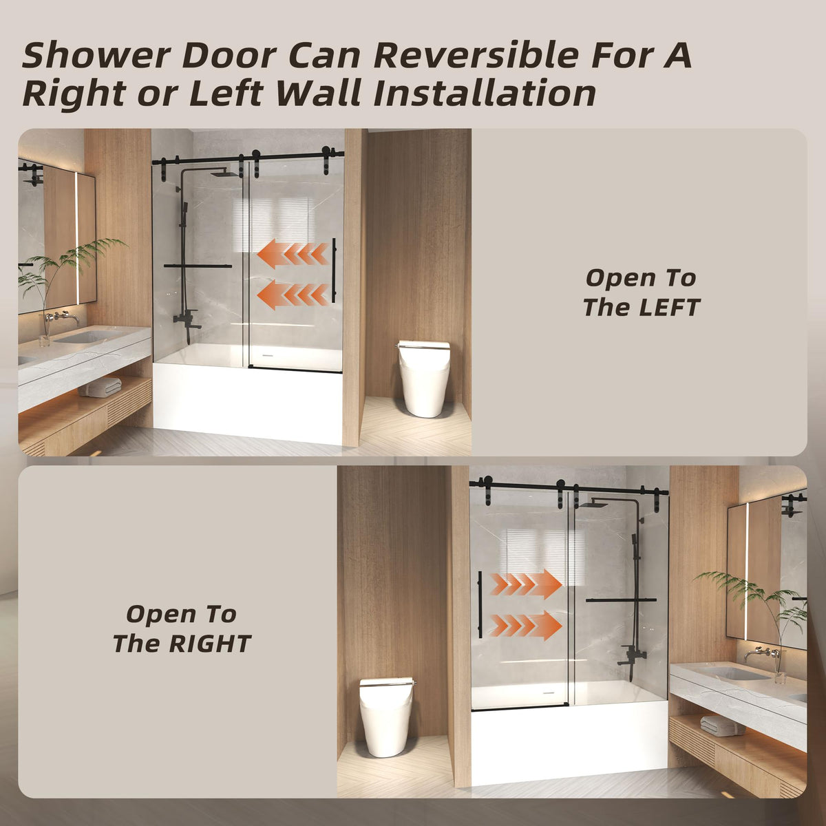 Sliding Bathtub Door with Waterproof Seals and Tempered Glass, Bathroom Door with Towel Bar Handle, 60" L x 0.5" W x 66" H, Matte Black