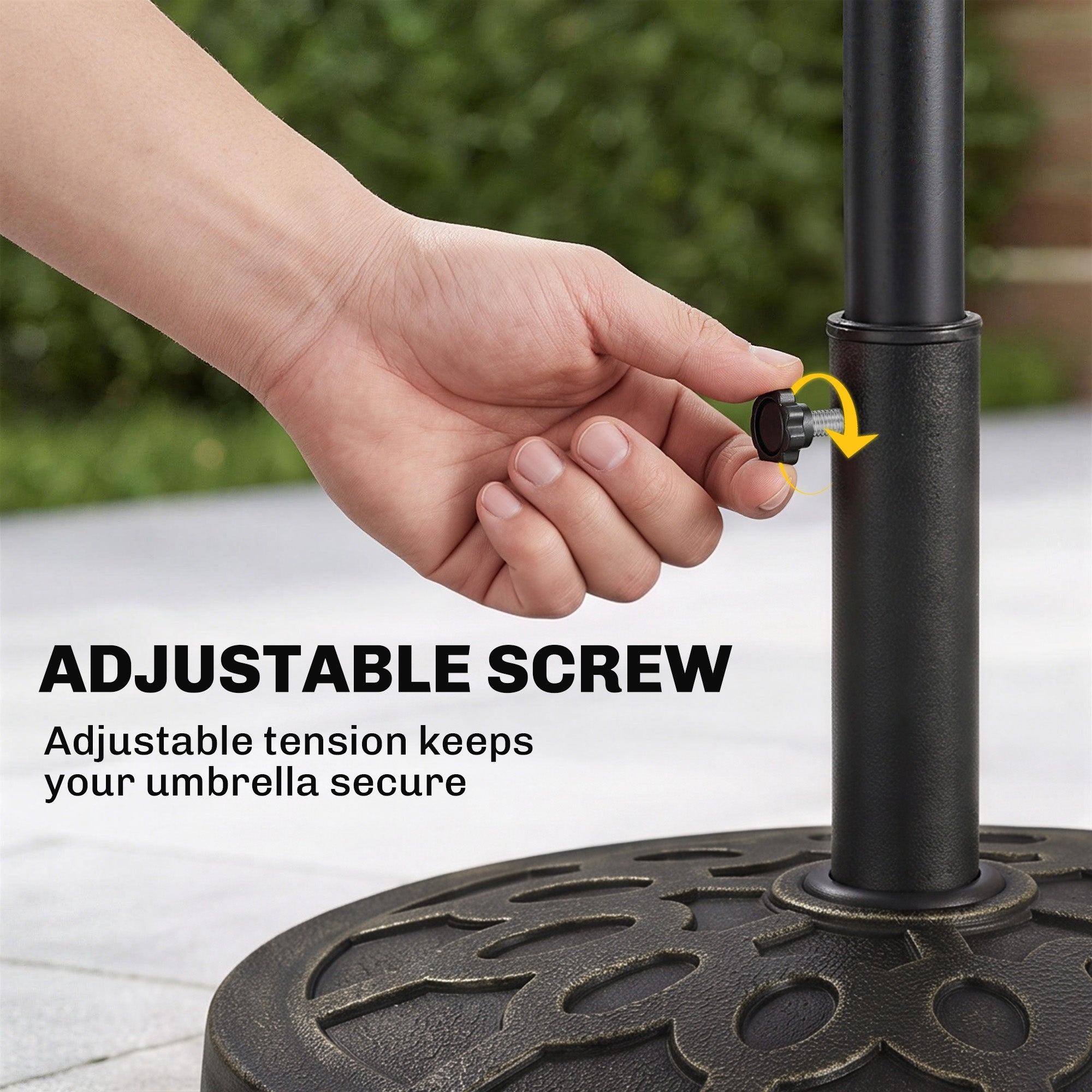 18" 26 lbs Round Resin Umbrella Base Stand Market Parasol Holder with Beautiful Decorative Pattern & Easy Setup, for Φ1.5", Φ1.89" Pole, for Lawn, Deck, Backyard, Garden, Bronze