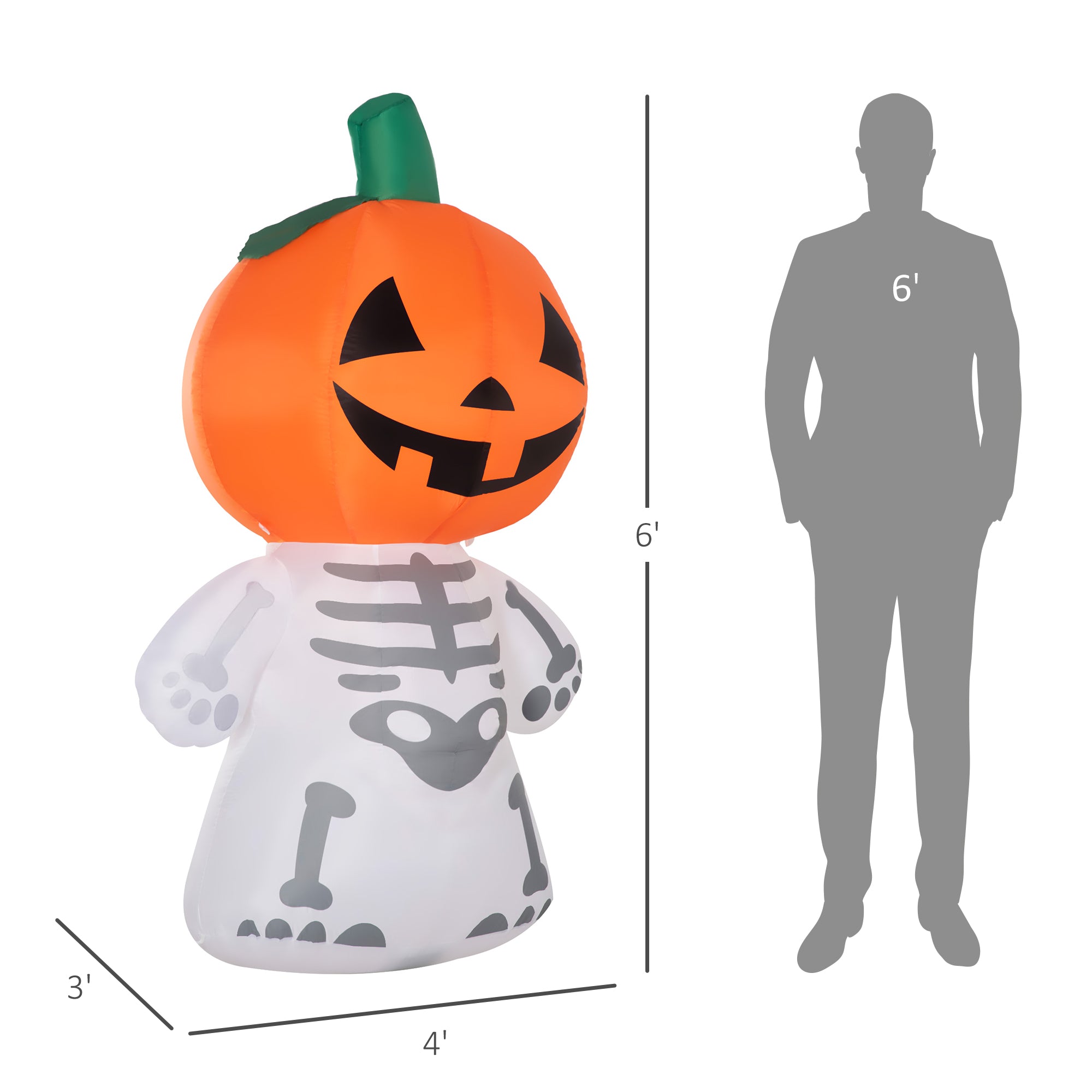 6ft Halloween Inflatables Outdoor Decorations, Smiling Skeleton Ghost with Pumpkin Head, Blow Up LED Yard Decor for Garden, Lawn, Party, Holiday, Waterproof