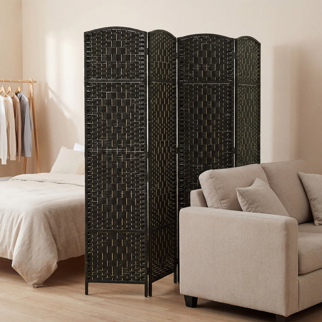 Room Divider, 4 Panel Folding Privacy Screen, 70.9" Tall Portable Weave Partition Wall Divider for Bedroom, Coffee