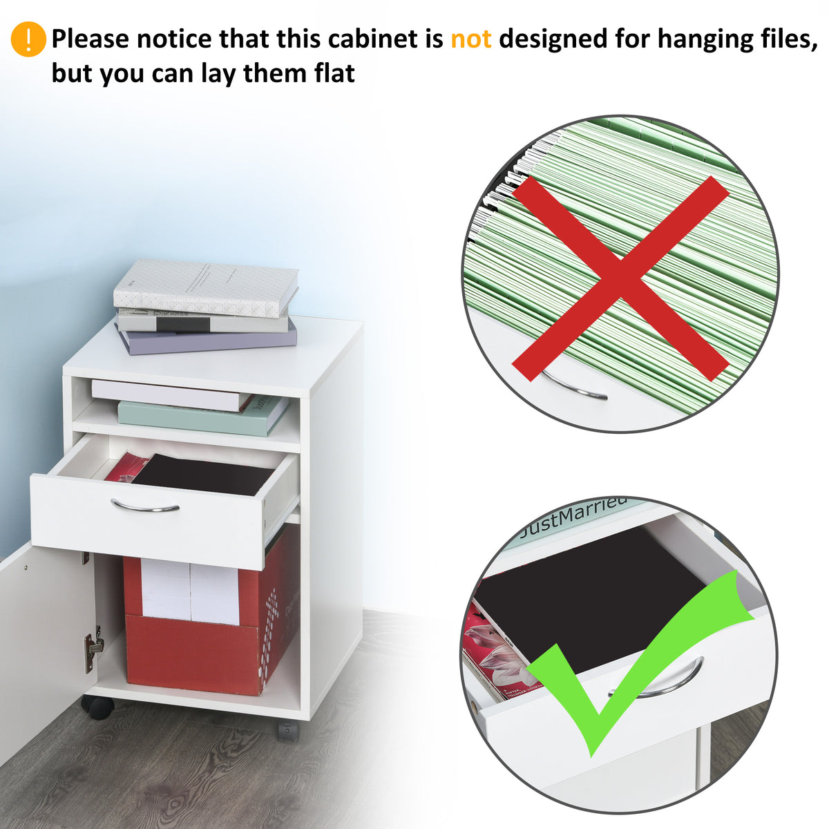 Mobile Storage Cabinet Organizer with Drawer and Cabinet, Printer Stand with Castors, White