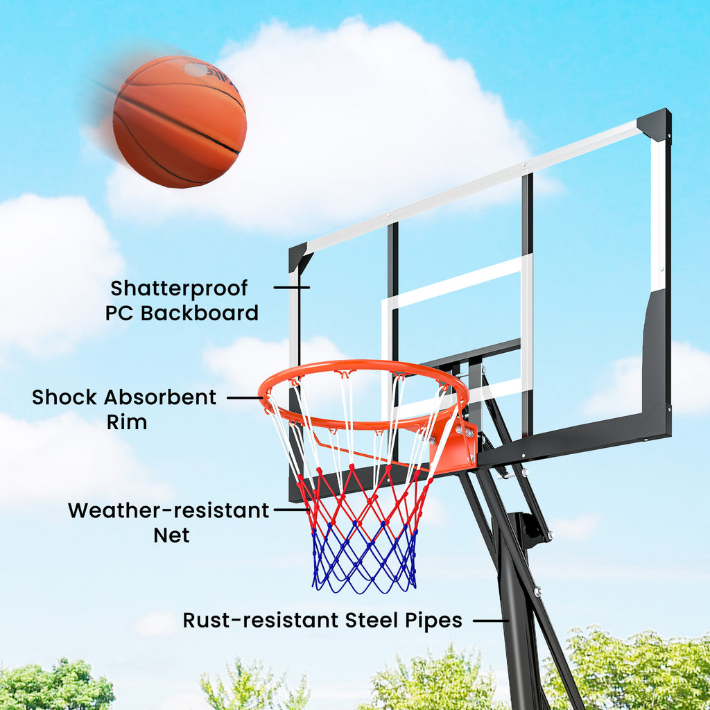 Portable Basketball Hoop Outdoor, 8-10ft Adjustable Basketball Goal, 47 Inch Shatterproof Backboard, Action Grip