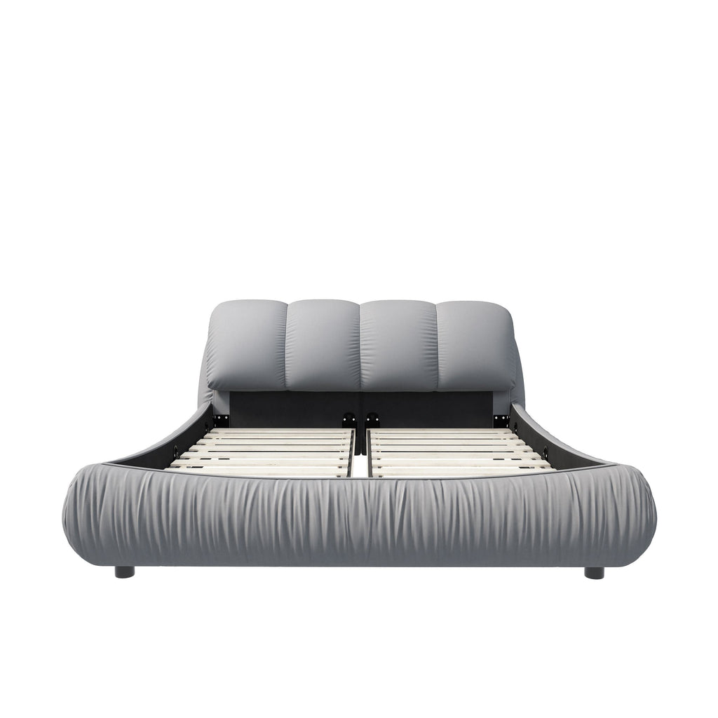 King Size Upholstered Bed with Oversized Padded Backrest, Solid Wood Frame, Adjustable Mattress Heights, 96.5" L x 86" W x 43.5" H, Gray