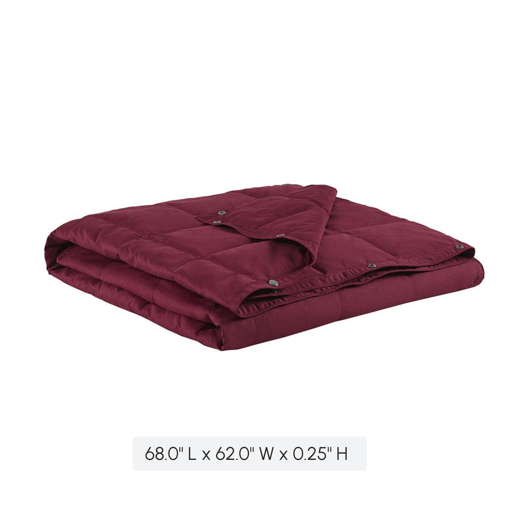 Wearable Multipurpose Throw with Goose Feather, Down Filling, Water-Repellent Microfiber, Machine Washable, 68" L x 62" W x 0.25" H, Red