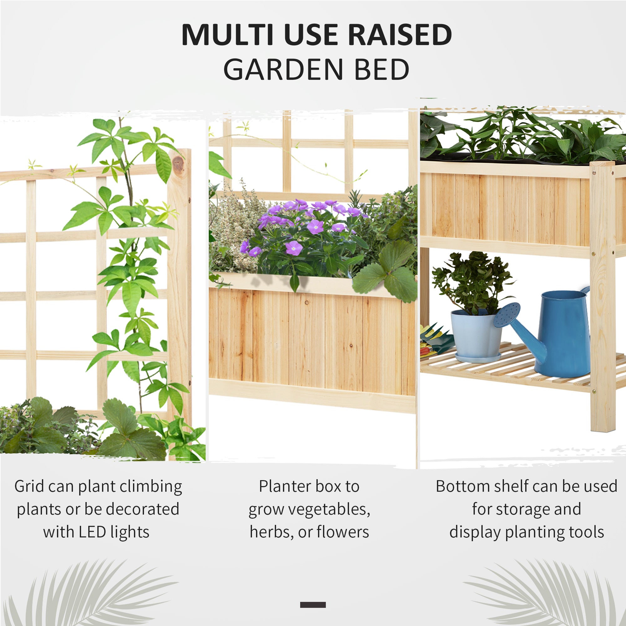 47" Wooden Raised Garden Bed with Trellis, Coutryside Style Elevated Planter Box Stand with Open Storage Shelf, Spacious Planting Area for Vegetables, Herbs, Flowers