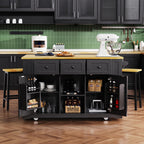 Kitchen Island with Internal Rack, Drop Leaf, Power Outlet, Rolling Cart with Adjustable Shelves and Drawers, 50" L x 29.5" W x 36.5" H, Black