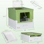 Fully Enclosed Cat Litter Box with Front Entry, Top Exit, Yellowish Green