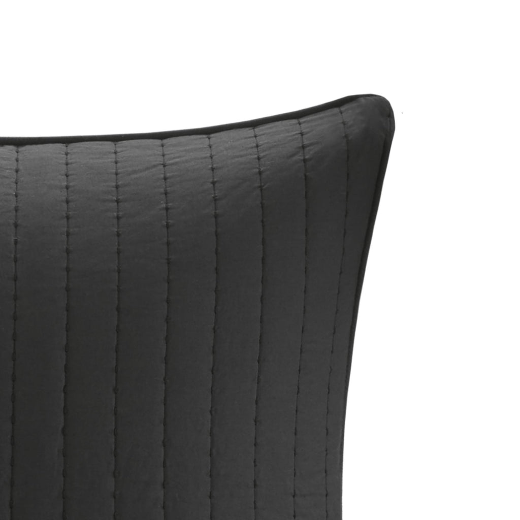 100% Cotton Quilted Euro Sham with Embroidery, Hidden Zipper, Farmhouse Machine Washable Pillowcase, 26" L x 26" W x 0.25" H, Black