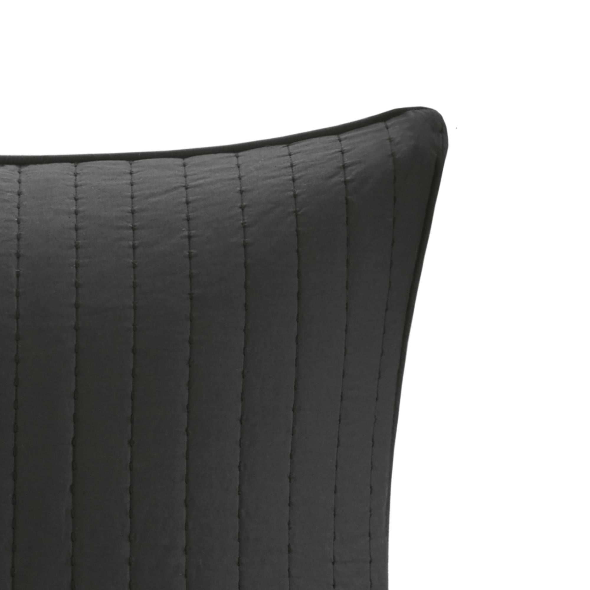 100% Cotton Quilted Euro Sham with Embroidery, Hidden Zipper, Farmhouse Machine Washable Pillowcase, 26" L x 26" W x 0.25" H, Black