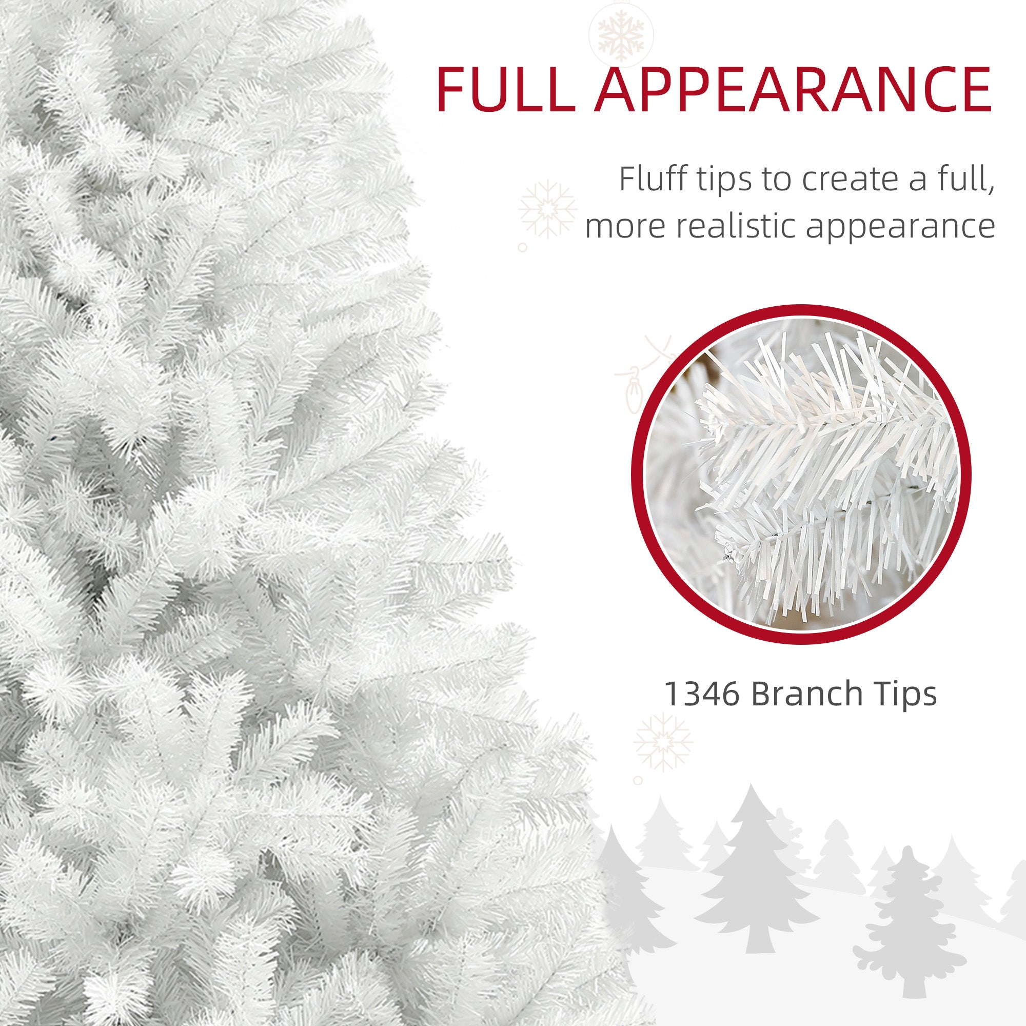 7.5ft Unlit Artificial White Christmas Tree, Holiday Decor with 1346 Branch Tips, Auto Open and Steel Base