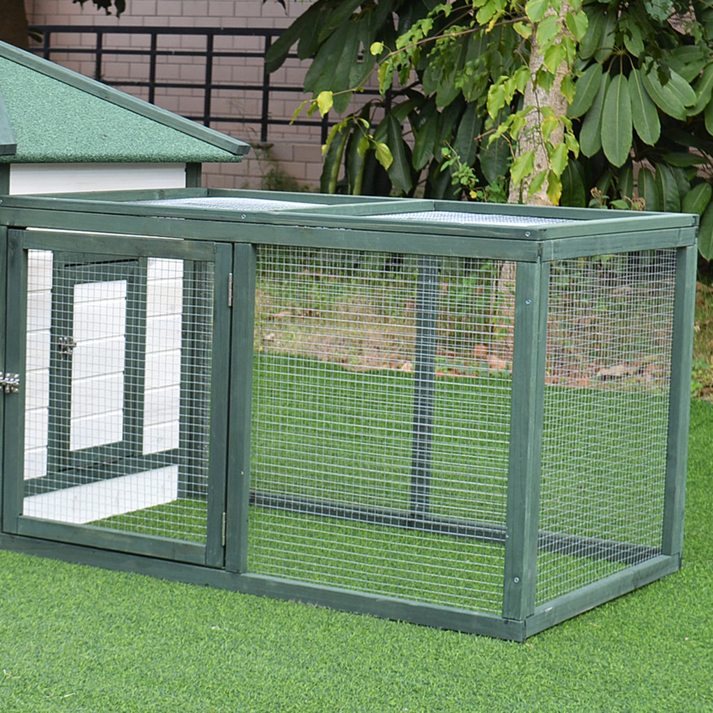 77" Wooden Chicken Coop Hen House Poultry Cage with Weatherproof Roof, Nesting Box, Enclosed Run and Removable Tray for Outdoor Backyard, Green