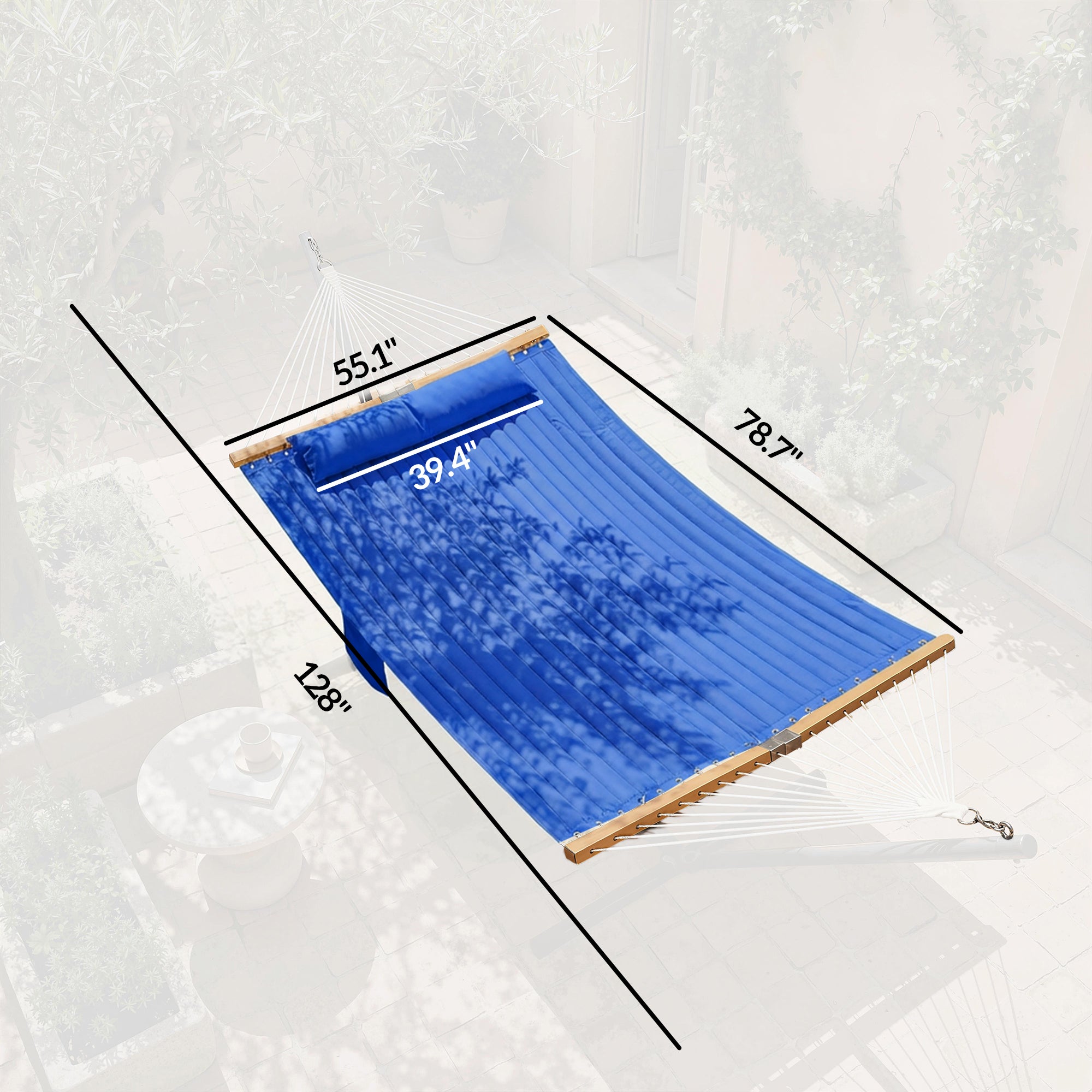 Outdoor Hammock 2-Person, with Pillow & Pad, 440 lbs Capacity, Navy Blue
