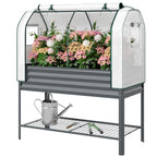 Galvanised Raised Garden Bed with Greenhouse Cover, Metal Elevated Garden Bed with Bed Liner, Bottom Shelf, Dark Gray