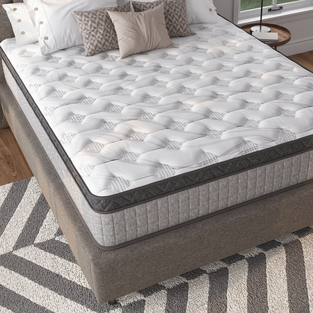 12" Queen Diamond Innerspring Hybrid Mattress with Cooling Gel Memory Foam, Pressure Relief, Motion Isolation, 80" L x 60" W x 12" H, Gray